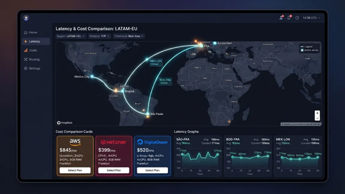 🌩️ Cloud Latency & Cost Matrix — Latam-EU Evaluator